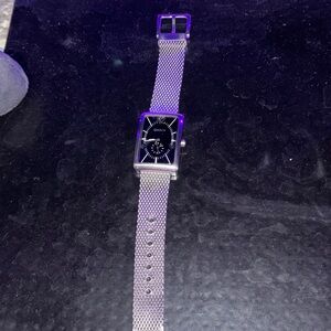 DKNY Silver Rectangular Watch with Mesh Strap